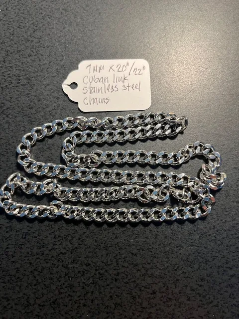 NEW UNISEX 7MM X 20" OR 22"" CUBAN LINK STAINLESS STEEL CHAIN