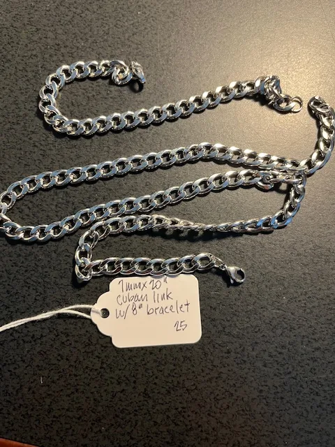 NEW UNISEX 7MM X 20" STAINLESS STEEL CHAIN W/ 8" BRACELET