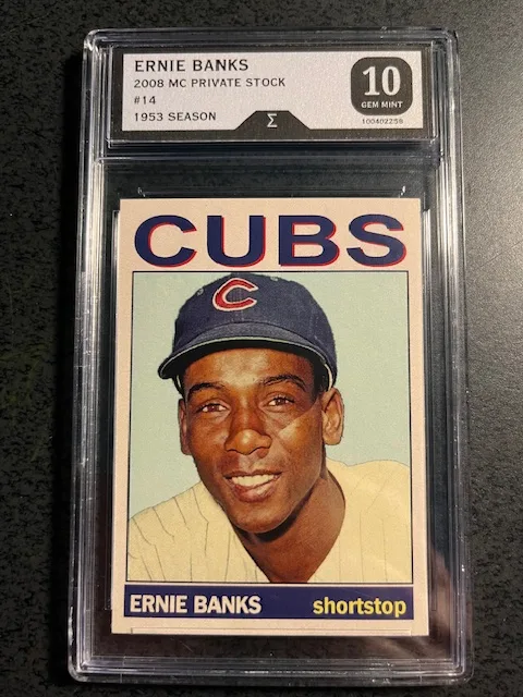 ERNIE BANKS 2008 1953 SEASON CARD #14--GRADED 8