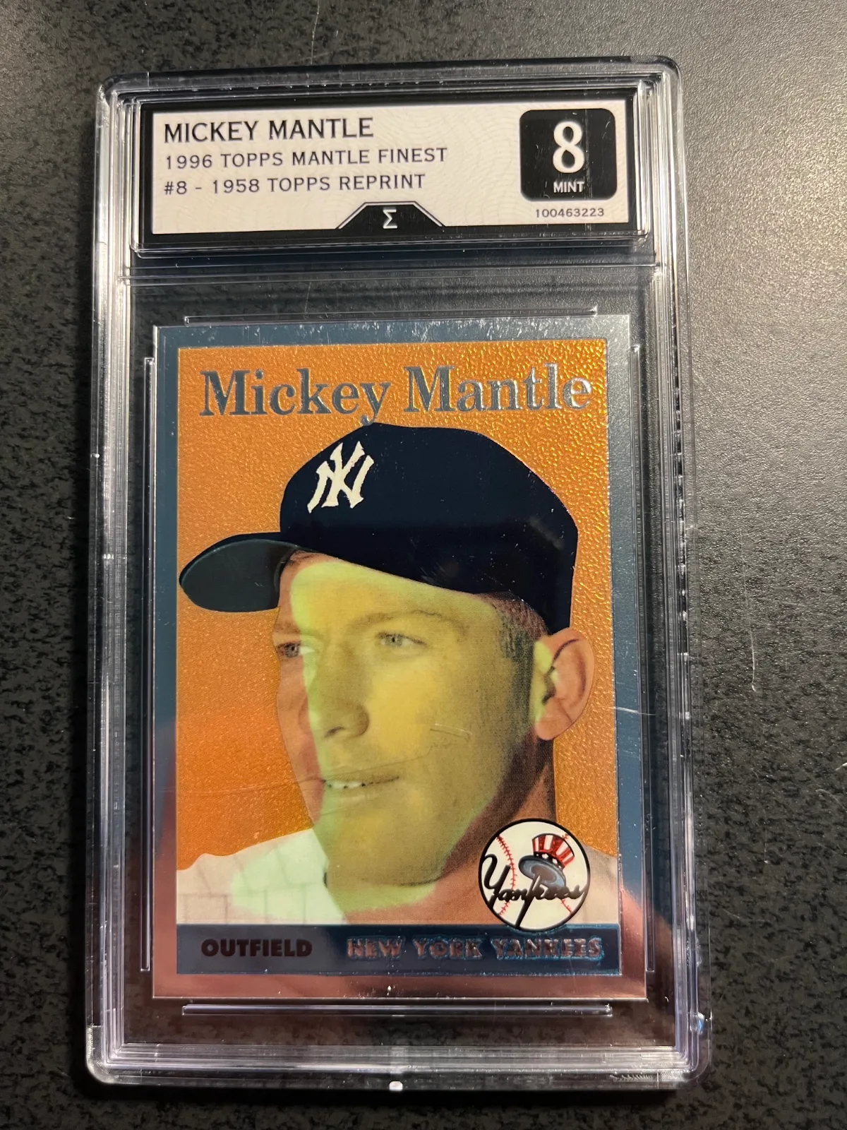 MICKEY MANTLE 1996 TOPPS FINEST REFRACTOR REPRINT-GRADED 8
