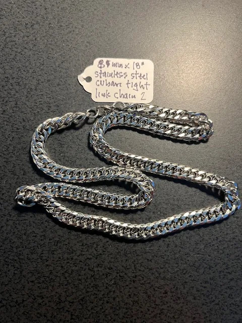 NEW UNISEX 8MM X 18" CUBAN LINK STAINLESS STEEL CHAIN