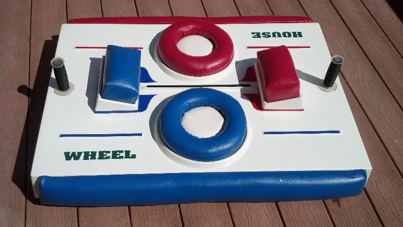Tabletop Ring Toss Game Board with Red and Blue Rings