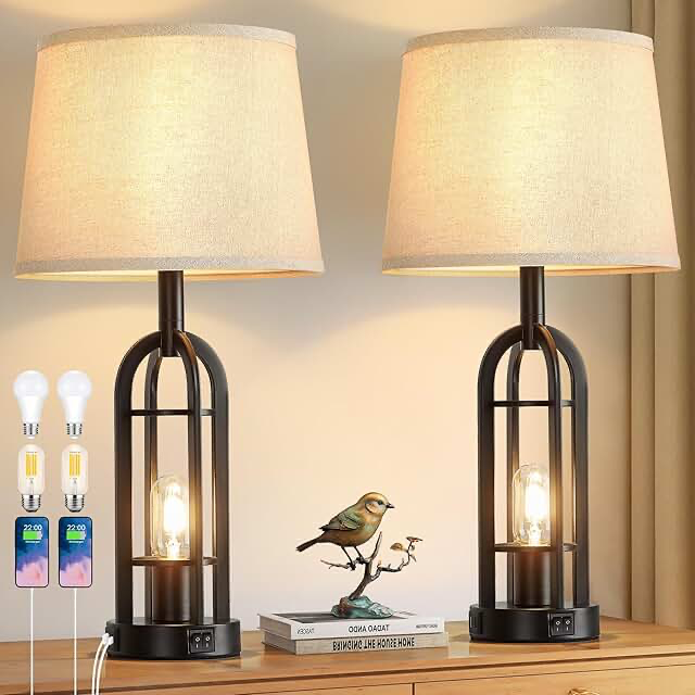 24 inch farmhouse table lamps for livining room bedroom set of 2