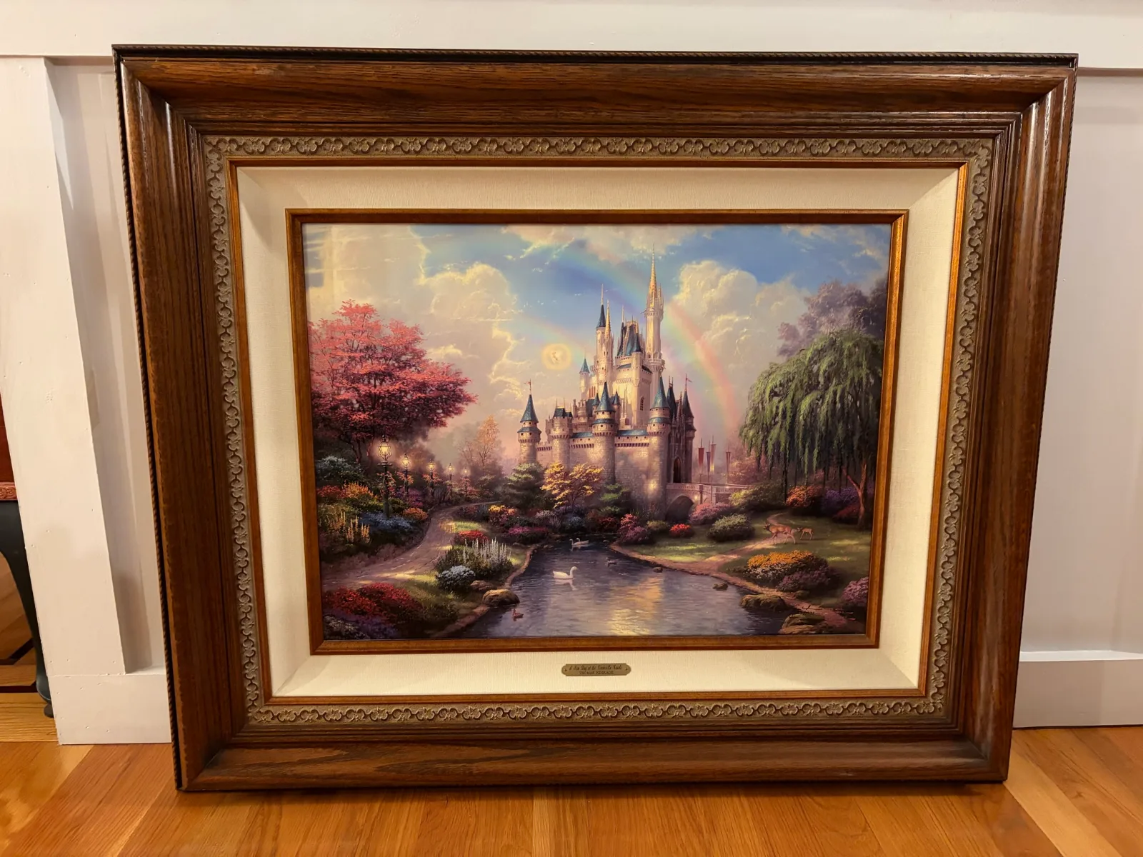 Framed Castle Landscape Art Print with Rainbow